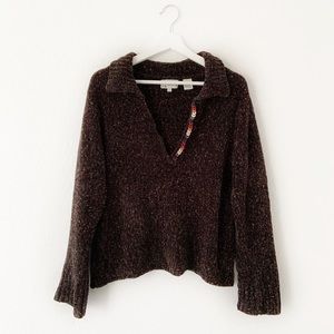 Cousin Johnny Brown Pullover Button Sweater Large Multi-Color Buttons